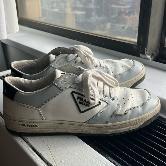 Blue/grey Downtown Leather Prada sneakers - Picture 2 of 6